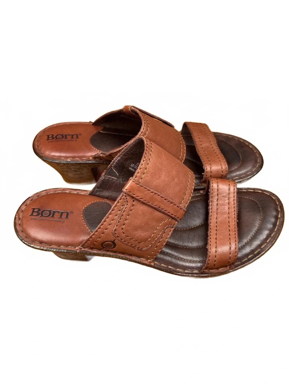 Born Brown Leather Slide Sandals with Low Heel Women’s Size 8